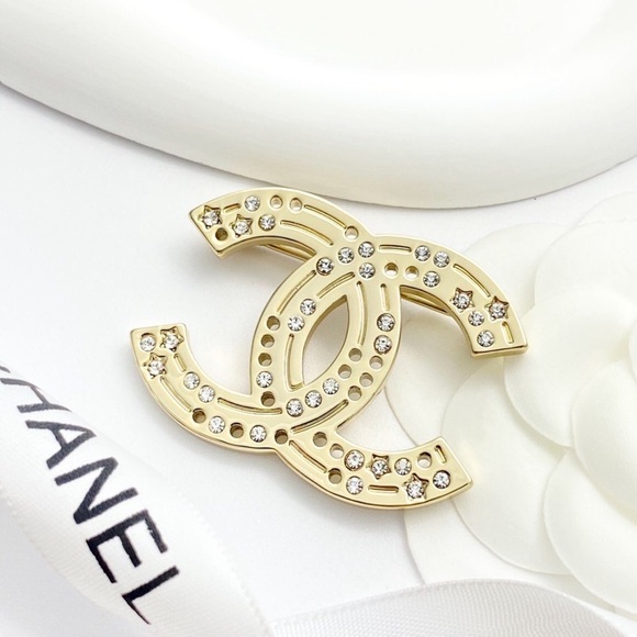 CHANEL Gold and Silver Crystal Brooch - Picture 6 of 8